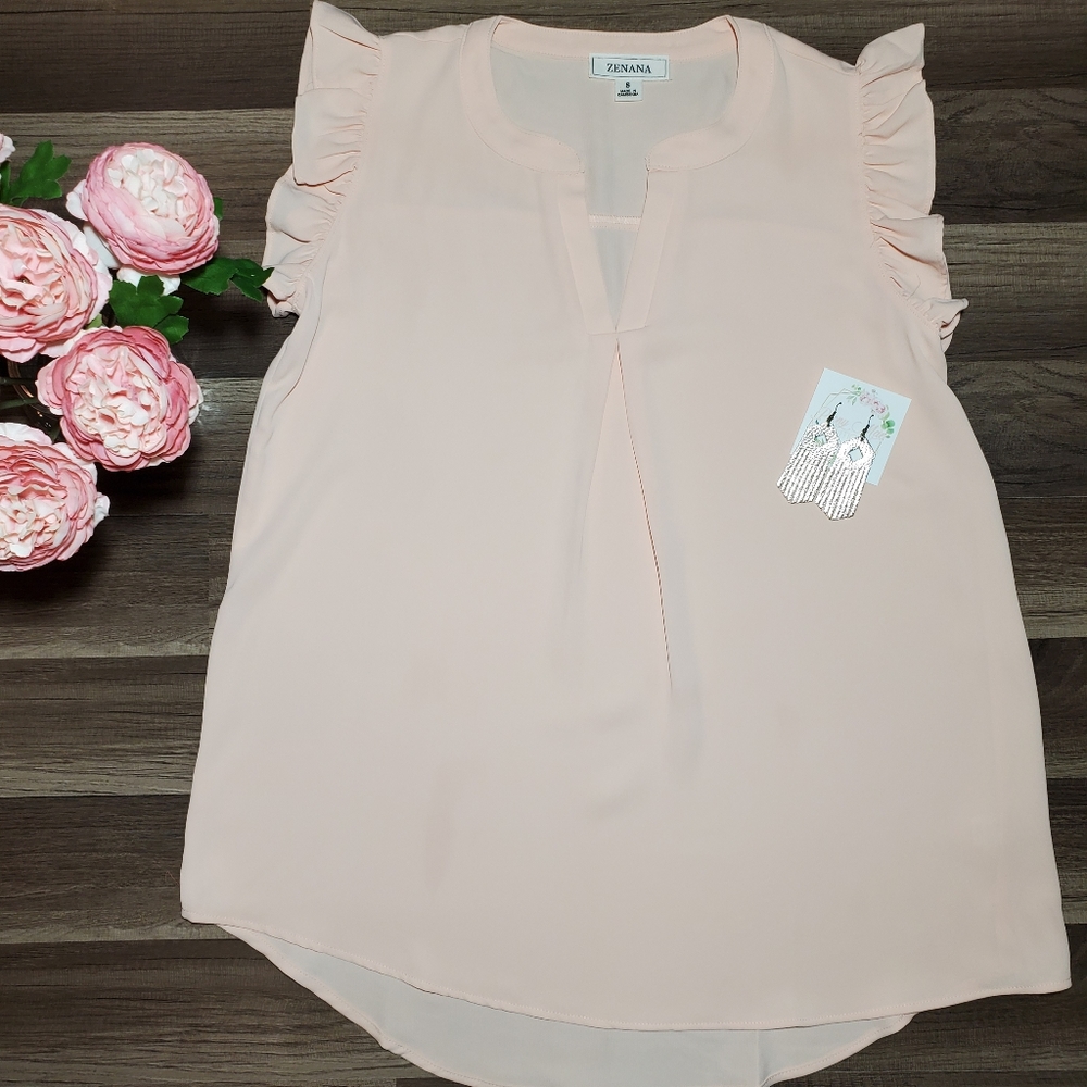🌸MISSES & PLUS🌸 Lt. Peach Flutter Sleeve Top